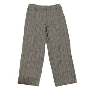 Anne Klein Women Brown Plaid Ankle Pants Size 4 Cotton Stretch
